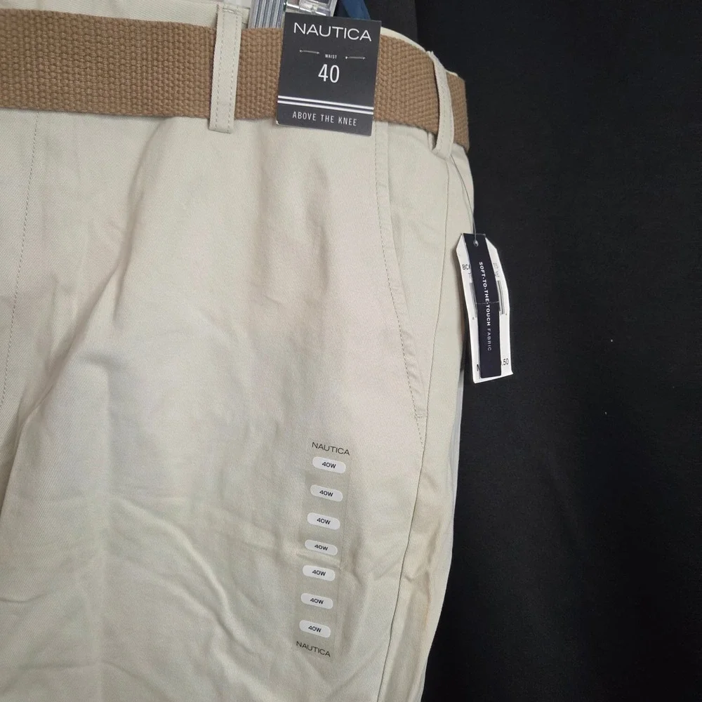 Nautica Mens Belted Deck Shorts Size 40 Khaki Beige Above The Knee New With Tags